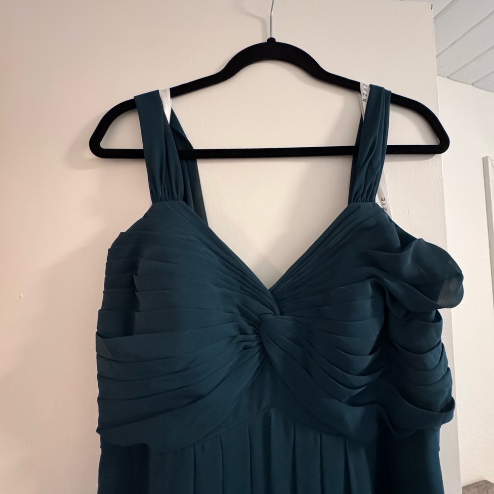Azazie Pine Pleated Dress- Kaitlynn